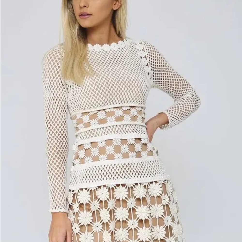Cream Crochet Floral Dress